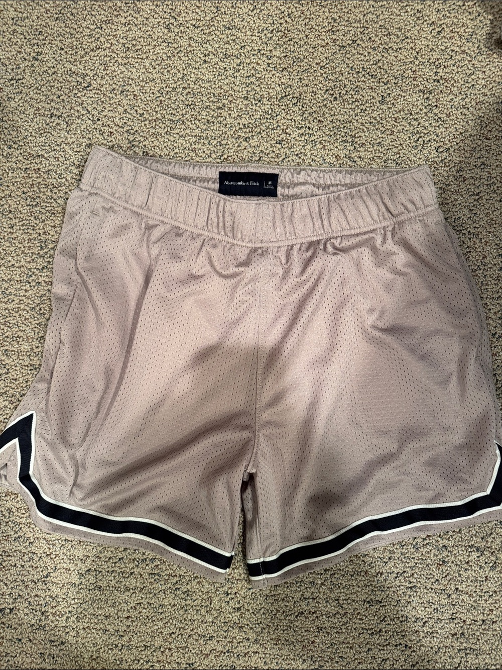 Abercrombie & Fitch Women's Tan Athletic Mesh Shorts with Black Trim